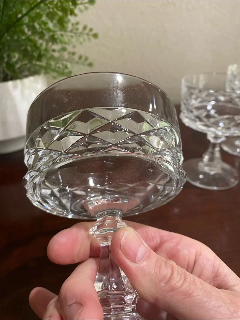 Vintage, Set of 4, Crystal D Argues Durand Coupes Diamond Pattern Made in France
